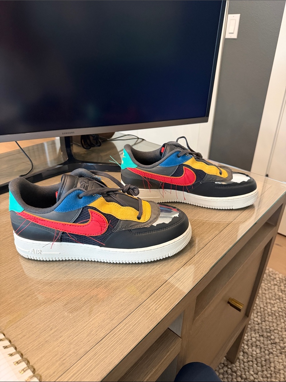 Nike Air Force 1 Multicolor Low-Top Sneakers — Black, Yellow, Blue, Red, Silver